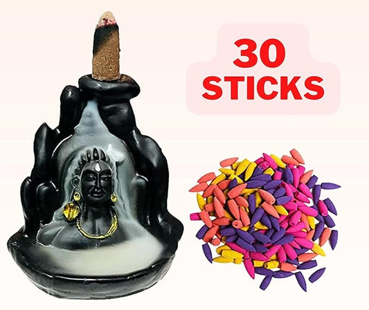 Lord Shiva Adiyogi Shiva Backflow Smoke Fountain Incense Holder Burner with Backflow Incense Cones Sticks