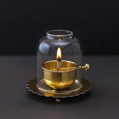 Premium Brass Akhand Deep with Adjustable Bati – Long-Lasting Diya for Puja & Festivals