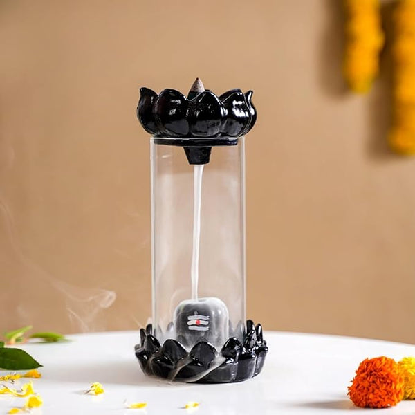 Divine Ceramic Shivling Backflow Smoke Fountain, Shiva Incense Burner with 10 Fragrant Cones for Meditation & Peaceful Home Decor