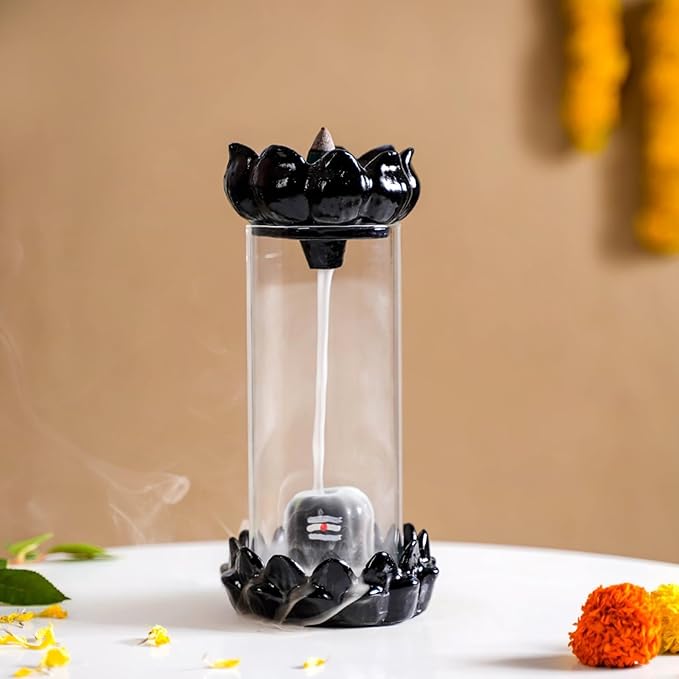 Divine Ceramic Shivling Backflow Smoke Fountain, Shiva Incense Burner with 10 Fragrant Cones for Meditation & Peaceful Home Decor