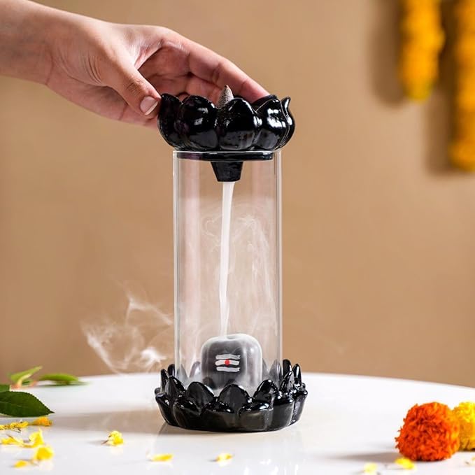 Divine Ceramic Shivling Backflow Smoke Fountain, Shiva Incense Burner with 10 Fragrant Cones for Meditation & Peaceful Home Decor