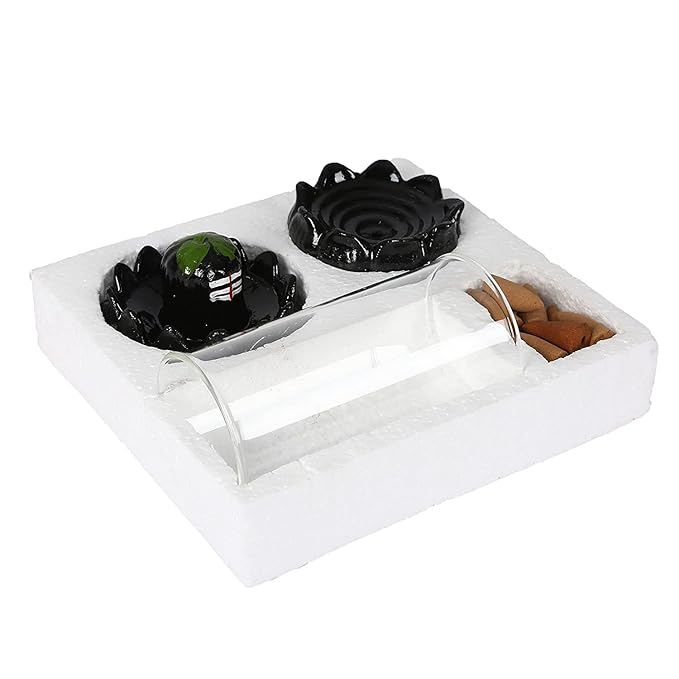 Divine Ceramic Shivling Backflow Smoke Fountain, Shiva Incense Burner with 10 Fragrant Cones for Meditation & Peaceful Home Decor