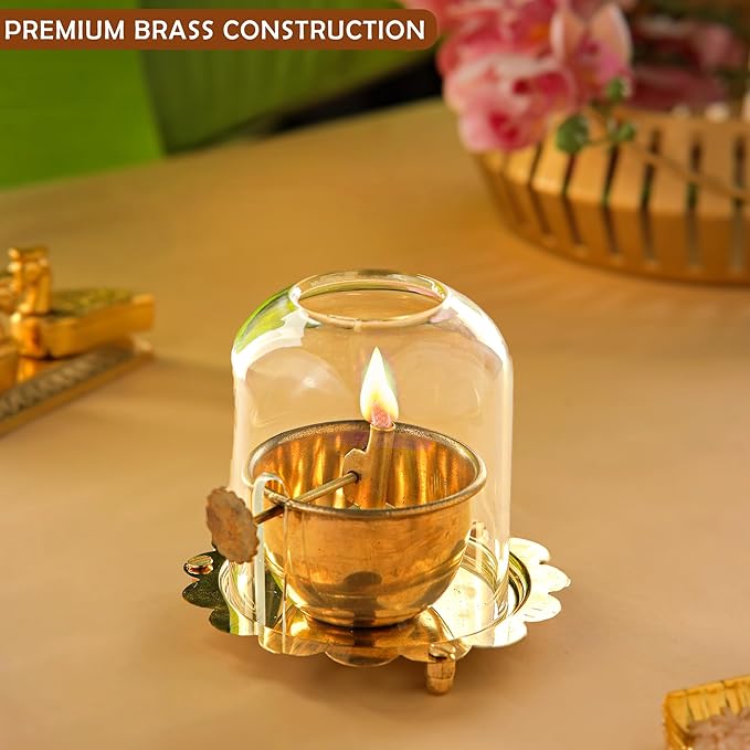 Premium Brass Akhand Deep with Adjustable Bati