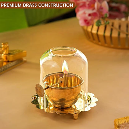 Premium Brass Akhand Deep with Adjustable Bati