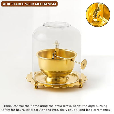 Premium Brass Akhand Deep with Adjustable Bati – Long-Lasting Diya for Puja & Festivals